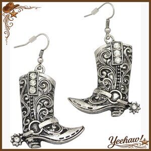 Western Cowgirl Boot Dangle Earrings Rhinestone Drop Post Earrings